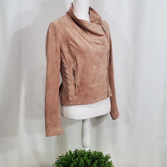BCBGeneration Faux-Suede Lace-Up Moto Jacket - Picture 3 of 8